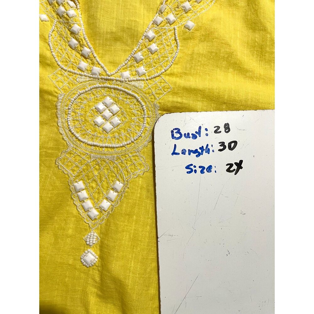 Pappagallo tunic top embroidery summer vacation resort bright yellow women 2X - Picture 6 of 6
